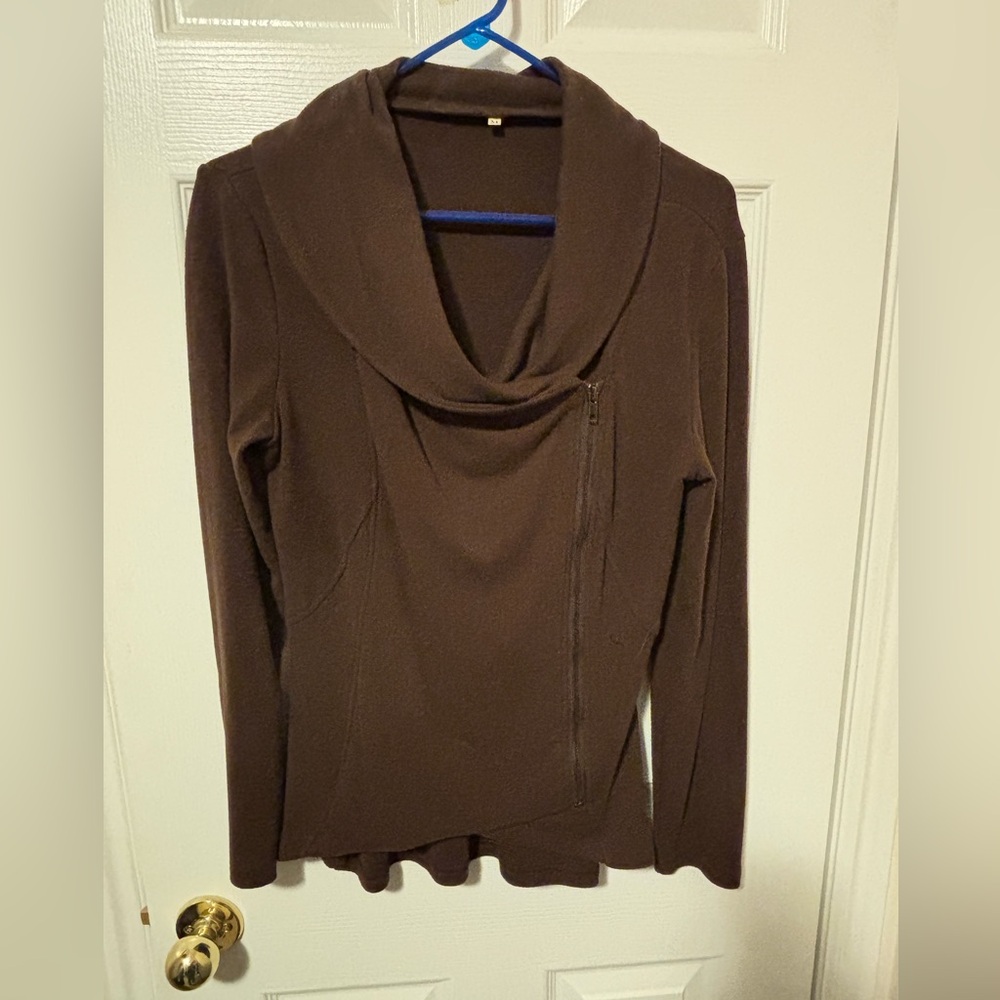 SHEIN Chocolate Cowl Neck Sweater With Side Zipper